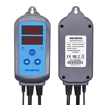Humidity Controller IHC200 Inkbird Humidistat Mushroom Greenhouse Pre Wired Outlet Dual Stage Humidifier Dehumidifier.