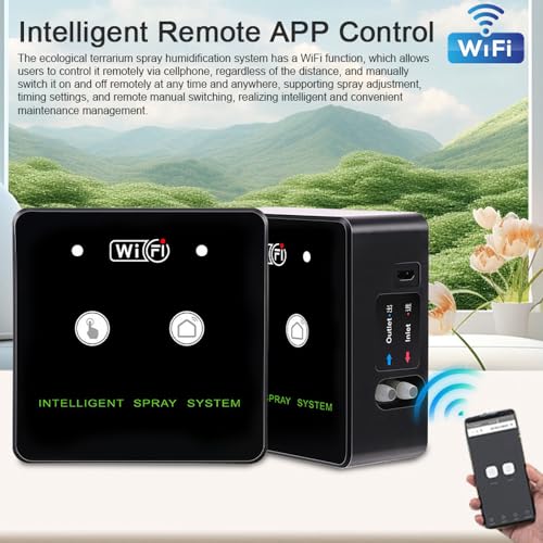 lyrlody Rainforest Terrarium Spraying System - 360° Rotation Nozzle, APP Control, Fine Mist, Compact Design, Flexible Water Input (10m 4 nozzles)