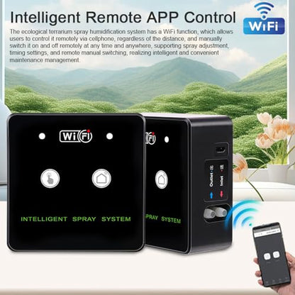 lyrlody Rainforest Terrarium Spraying System - 360° Rotation Nozzle, APP Control, Fine Mist, Compact Design, Flexible Water Input (10m 4 nozzles)