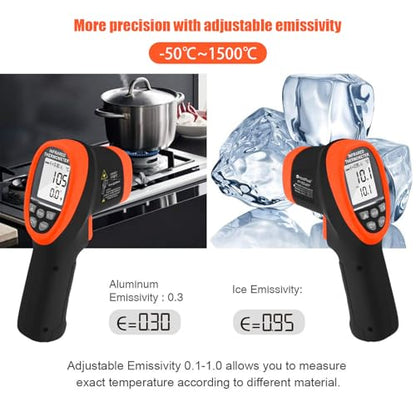 HOLDPEAK Non-Contact Infrared Thermometer with APP, High Temp Laser Temperature Gun (-58°F~2732°F), D:S=30:1, MAX/MIN/AVG/DIF, High/Low Temp Alarm, Backlight for Industrial & Home Use (NOT for Human)