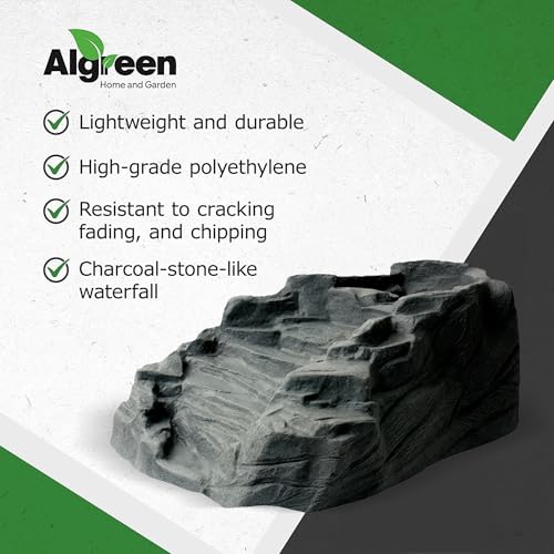 Algreen Rock Waterfall, Tranquility Pond Fountain, Gray | Heavy-Duty BPA-Free Polyethylene, 34x17x24 in, 0.75 in Fitting, Fish & Plant Safe, 9 lb