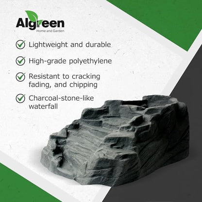 Algreen Rock Waterfall, Tranquility Pond Fountain, Gray | Heavy-Duty BPA-Free Polyethylene, 34x17x24 in, 0.75 in Fitting, Fish & Plant Safe, 9 lb
