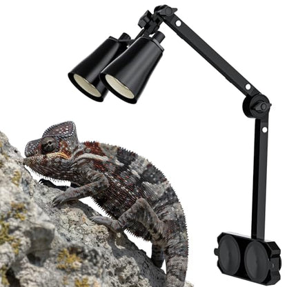 Dual Reptile Lamp Stand with Suction Cups, Adjustable Bracket for Terrariums, Dual‑Head Heat & Basking Lamp Holder with Ceramic Sockets and Separate Switches - size: Vertical Pole Style