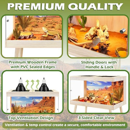 ROYXEN Bearded Dragon Tank with Leg Stand,24 Gallon Tempered Glass Reptile Tank with Metal Mesh Top, 3-Side Clear Anti-Scratch Glass Lizard Tank,Snake Tank for Reptile Habitat (Oak,24" Length) - color: Oak, size: 30Gal,24x16x16inch