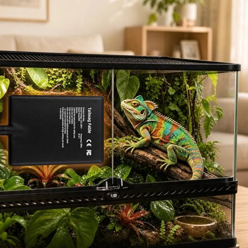 8W Reptile Heating Pad, 6"x8" with Digital Thermostat | Compact graphene under tank heater for 10-20 gal terrariums. Accurate temperature control for small reptiles.