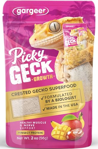 Gargeer 2oz Picky Geck Growth Formula - Crested Gecko Food. Made in USA | High-protein superfood for juvenile growth & adult strength! Banana, mango & date with BSFL, D3 & probiotics. Zero fillers - size: 2 Ounce (Pack of 1)