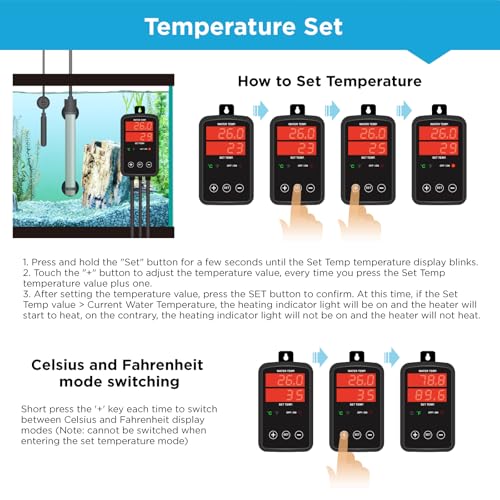 Titanium Aquarium Heater 800W, Submersible Fish Tank Heater with Digital Display Temperature Controller, 0℃-40℃ Adjustable, Fast Heating for 100 ~ 150 Gal Saltwater Freshwater Fish Tank, MX-9015(800W) - size: 800W