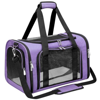 Soft-Sided Cat/Dog/Pet Carrier, Collapsible Pets Travel Carriers | for Big Cats/Small Dogs with Shoulder Strap & Removable Mat, Mesh Puppy Carry Bag, Up to 16 Lbs, TSA Airline Approved(Purple) - color: Purple, size: 17"L x 11"W x 11"H