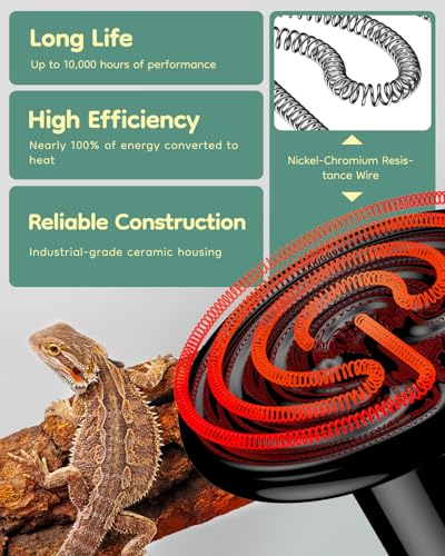 Pawfly 75 W E26 Ceramic Heat Emitter for Reptiles, No Light Emitting Reptile Heat Lamp Bulb, Infrared Ceramics Heat Bulb for Amphibian Chicken Snake Lizard, Ceramic Heat Lamp, Pet Brooder Coop Heater - size: For 10-30 Gallon Terrarium