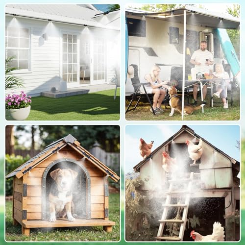 HOMENOTE Misting Cooling System with Timer, 26FT Misting Hose | 7 Brass Nozzles, 3/4" Brass Adapter, Water Timer with Mist Mode & Irrigation Mode, For Patio Cooling and Garden Watering - size: 26FT / 8M