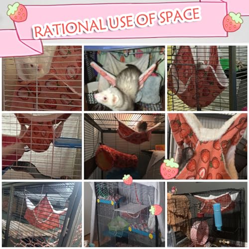LEFTSTARER Rat Ferret Hammock Toy and Cage Accessories for Guinea Pig Hamster Rat Sugar Glider Ferret Parrot to Hide Sleep Play (Strawberry)