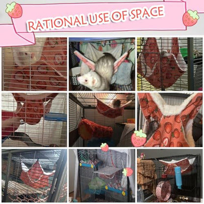LEFTSTARER Rat Ferret Hammock Toy and Cage Accessories for Guinea Pig Hamster Rat Sugar Glider Ferret Parrot to Hide Sleep Play (Strawberry)