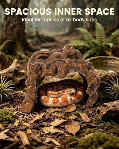 Resin Tree Bark Reptile Hide Cave for Snakes, Geckos & Lizards | Relieves Reptile Stress, Resin, Odor-Free, Realistic Bark Texture with Faux Moss