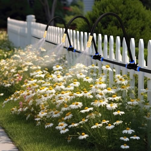 Zonon 10 Pcs Brass Misting Nozzles Tee with 12" Built in Hose for 0.32"/8 mm Tubing 360 Degree Rotation Adjustable Water Mister Nozzle Thread Sprayer Misting Part Accessories for Patio Outdoor Cooling - size: 12 Inch