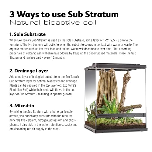 Exo Terra Sub Stratum, Offers Correct Moisture Levels 8.8 lb | Bioactive Volcanic Substrate for Reptile Terrariums, Eliminates Odor - size: 8.8 lb