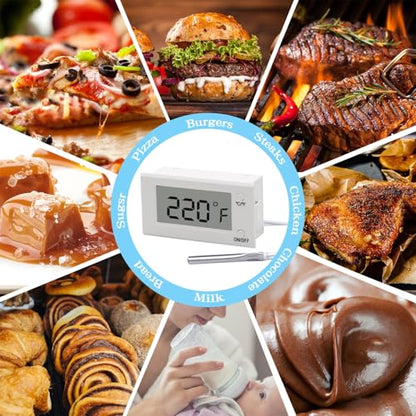 Digital Oven Thermometer with Probe Grill Meat Thermometer up to 572°F/300°C, Oven Thermometer Roasting for Barbecue Accessories for Kitchen, Roasting, Grill, Pizza - color: Milky White