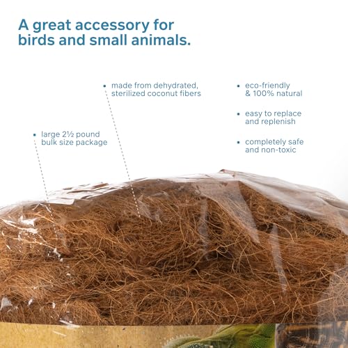 Prevue Pet Products Small Animal Coco Bed Fibers 2.5 lbs - 100% Natural Sterilized Coconut Fiber to Nest, Bedding & Replenishing Toys, Enrichment Material for Birds, Hamsters, Gerbils, & Small Pets