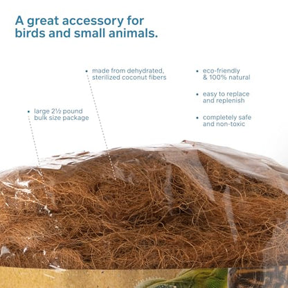 Prevue Pet Products Small Animal Coco Bed Fibers 2.5 lbs - 100% Natural Sterilized Coconut Fiber to Nest, Bedding & Replenishing Toys, Enrichment Material for Birds, Hamsters, Gerbils, & Small Pets
