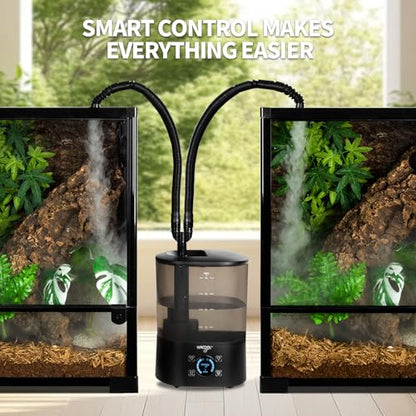 WACOOL Upgraded Digital Timing Reptile Fogger, 4L No Leak Reptile Humidifier with 2 Hose, Top Filling Automatic Terrarium Humidifier Fogger for Reptile Use - size: Double Hose