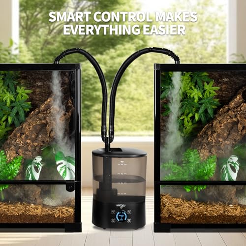 WACOOL Upgraded Digital Timing Reptile Fogger, 4L No Leak Reptile Humidifier with 2 Hose, Top Filling Automatic Terrarium Humidifier Fogger for Reptile Use - size: Double Hose