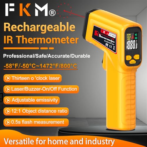 FKM Rechargeable Infrared Thermometer Gun,13-Point Laser-High Precision | -58°F~1472°F Non-Contact Laser Thermometer Gun,Digital IR Temperature Gun for Cooking,Griddle,Oven,HVAC,Automotive,Industrial - color: Amber