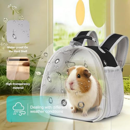 Guinea Pig Backpack, Space Capsule Bubble Window Small Animal Backpack for Guinea Pig, Bird Bunny Rabbit - color: Black
