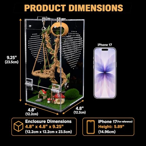Jumping Spider Enclosure Kit, Acrylic Terrarium & 19PCS Accessories | Pre-Assembled Jumping Spider Enclosure Kit with Decor, Front Opening Spider Terrarium, Ventilated Jumping Spider Habitat