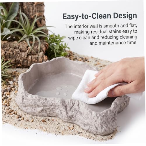 Reptile Water Dish 600ml Tortoise Food Bowl - Natural Rock Texture Reptile Bowl, White, 8.9" X 6.50" X 1.77". - color: White