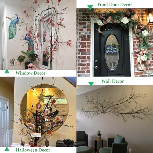 118"Faux Hanging Curly Willow Grapevine Bendable Tree Branche Wall Greenery | Long Realistic Fake Wood Greenery Twigs Stems Artificial Garland Plants For Porch Garden Mantel Arch Room Halloween Decor