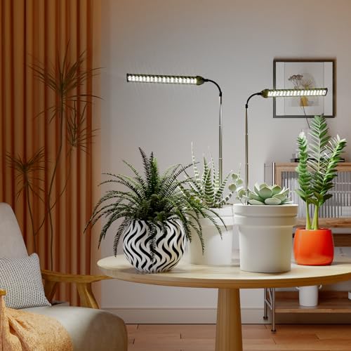 LED Grow Light 2 Pack, 6000K White Full Spectrum 144 LED Gooseneck Growing Lamp for Indoor Plants Growth,4 8 12 18Hrs Timer & Brightness Changeable,Insert Pole Extendable 4-10'' - size: 60W