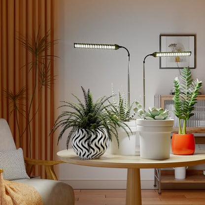 LED Grow Light 2 Pack, 6000K White Full Spectrum 144 LED Gooseneck Growing Lamp for Indoor Plants Growth,4 8 12 18Hrs Timer & Brightness Changeable,Insert Pole Extendable 4-10'' - size: 60W
