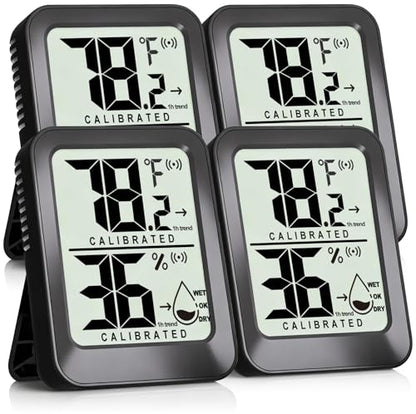 AyayaBoss 4 Pack Room Thermometer Indoor Hygrometer | Mini Size, Monitor Temperature & Humidity, Accurate Fast Read, Easy To View, Kickstand/Hanging/Wall Adhesive, ℉/℃, w/ Battery