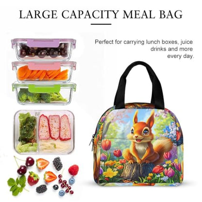 Spring Squirrel Flowers Lunch Bag for Women Men | Insulated Lunch Box Leakproof Food Meal Containers Reusable Foldable 6L Capacity Lunch Tote Bags for Work Picnic Travel - color: style-10