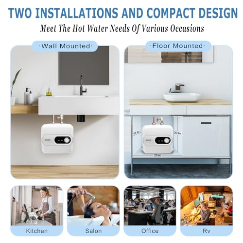 4 Gallon Tank Water Heater Under Sink Instant Hot Water 1500w 120V,Kitchen Under Counter RV Small Hot Water Heater with Release Valve 3-Way Diverter Vavle,1/2" NPT White - color: White, size: 4 Gallon