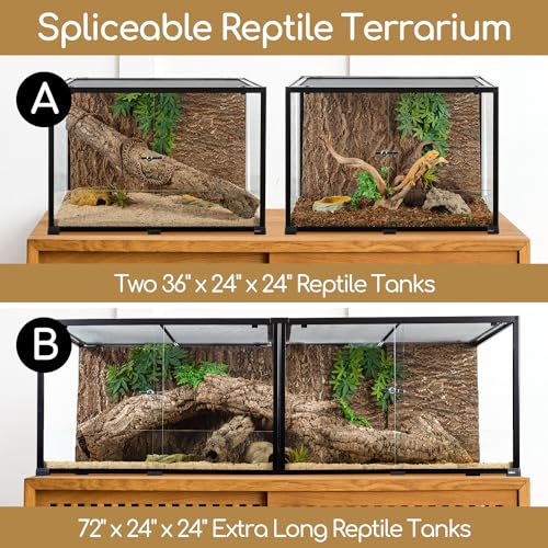 Extra Large Reptile Terrarium 72" x 24" x 24" Reptile Tank, Upgrade Splicable Tank Can Be Used as 2 Separate Habitats, Giant Terrarium with Double Front Sliding Doors