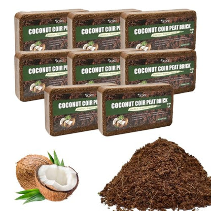 Coco Coir Brick - Low EC & pH Balanced, Compressed Organic Coconut Fiber Potting Mix for Indoor Outdoor Plants, Seed Starting, Hydroponics & Reptile Bedding(11.2lb) - size: 8Pcs