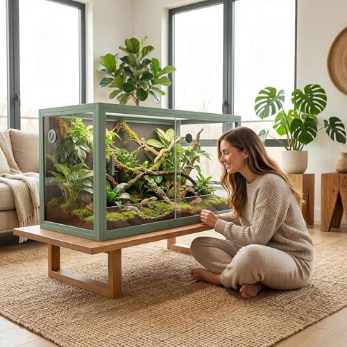 120 Gallon Bearded Dragon Tank, 4x2x2 ft Large Reptile Terrarium, Front Opening Glass Enclosure for Snake, Lizard, Chameleon, Large Reptile Cage with Screen Ventilation Top & Bioactive Habitat Ready - color: Green