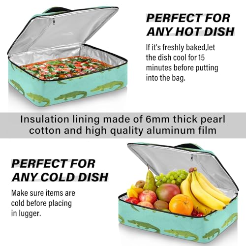 Alligators Reptiles Teal Insulated Casserole Carrier Print Food Carriers with Dish Storage Leakproof Lasagna Holder Bag for Hot Cold Food