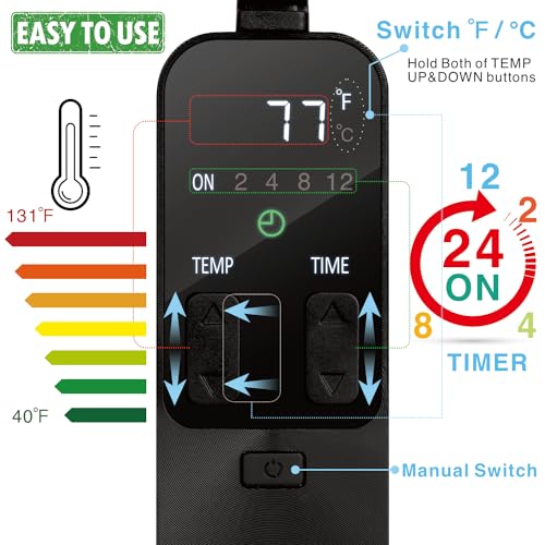Reptile Dimming Thermostat with Timer for Reptiles Heat Lamp Heating Pad Seedling Heat Mat Temperature Controller