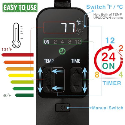 Reptile Dimming Thermostat with Timer for Reptiles Heat Lamp Heating Pad Seedling Heat Mat Temperature Controller