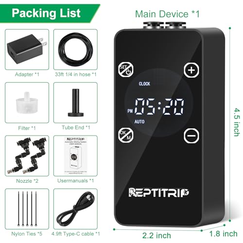 Reptile Mister With Inner Clock, Easy to Setup Misting Timer for Reptile Tanks, DIY Misting System for Amphibians, and Rainforest Plants