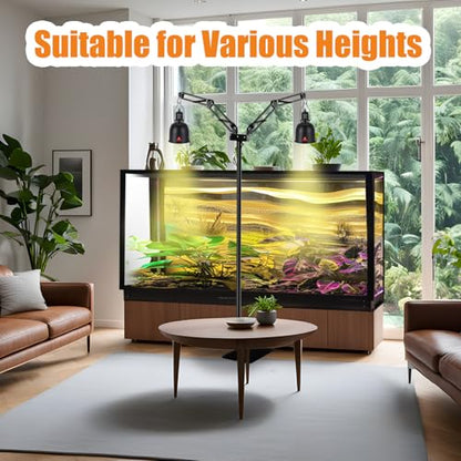 Dual Reptile Lamp Stand Reptile Light Stand with 2 Brackets | Height Adjustable (15.7 inch to 74.3 inch), For Hanging Heat Lamp Holder and Light Fixture