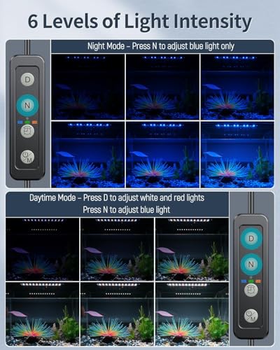 Pawfly 28W Aquarium LED Light for 36 to 42 Inch Extendable Fish Tank Light with Full Spectrum Brilliant White Blue Red Lights with Daytime & Night Modes Timer Auto On/Off Adjustable Brightness - color: Basic with Timer, size: 36"-42"