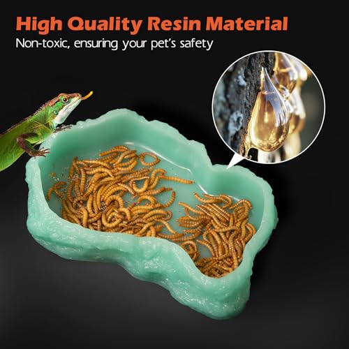 AZV Mini Reptile Food Water Rock Bowls,Luminous Amphibian Feeding Dish,Resin Rock Worm Feeder Terrarium for Lizards,Chameleon,Leopard Gecko,Frog,Bearded Dragons,Snake,Hermit Crabs,Turtle Spider Pet - size: Mini(3*4*1.1in)