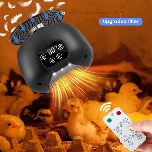 1 Pack Chicken Coop Heater with Remote, 200W Chicken Coop Warmer Temperature Control with Lights, Heat Lamps for Chickens with Digital Display and 5Ft Cable for Reptiles/Duck/Lizard
