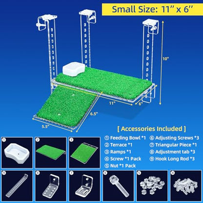 11" Turtle Basking Platform with Grass Ramp, Acrylic, Fits 0.31-2.11" Tanks | Adjustable non-slip grass ramp for aquatic turtles. Fits 0.31-2.11" thick rims. Thickened acrylic 11" large dock for basking. - size: 11 Inch