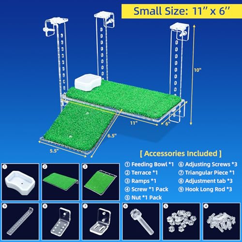 11" Turtle Basking Platform with Grass Ramp, Acrylic, Fits 0.31-2.11" Tanks | Adjustable non-slip grass ramp for aquatic turtles. Fits 0.31-2.11" thick rims. Thickened acrylic 11" large dock for basking. - size: 11 Inch