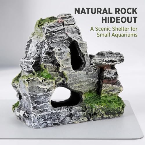 Artificial Moss Rock Aquarium Stone Cave – Resin Fish Tank Decor for Hiding and Landscaping, Small Mountain Terrain Ornament, Natural-Looking Habitat for Fish, Shrimp, and Reptiles, Decoration