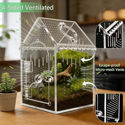 Acrylic Jumping Spider Enclosure, Multi-Purpose Small Insect Terrarium for Mantis, Tarantula, Gecko, Snail, Hermit Crab – Ideal as Critter Keeper, Breeding Box or Arboreal Pet Cage