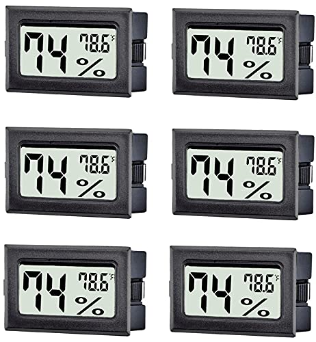 6 Pack Mini Digital Thermometer Hygrometer,Indoor Temperature and Humidity Gauge Meter Monitor Fahrenheit (℉) for Home,Greenhouse,Jars